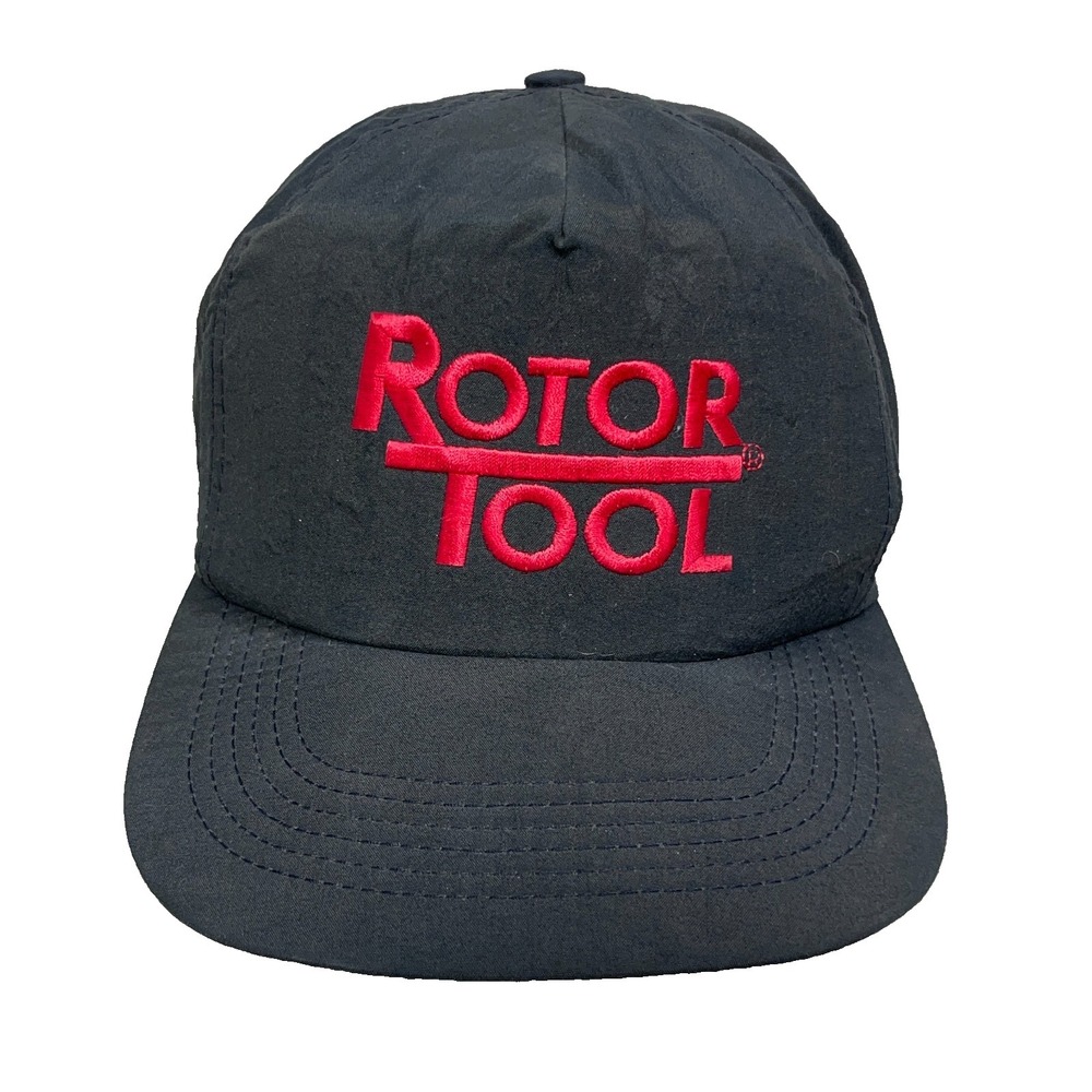 Vintage Rotor Tools Hat Cap Black Red Nylon Snap Back 90s Made In USA Trucker F2